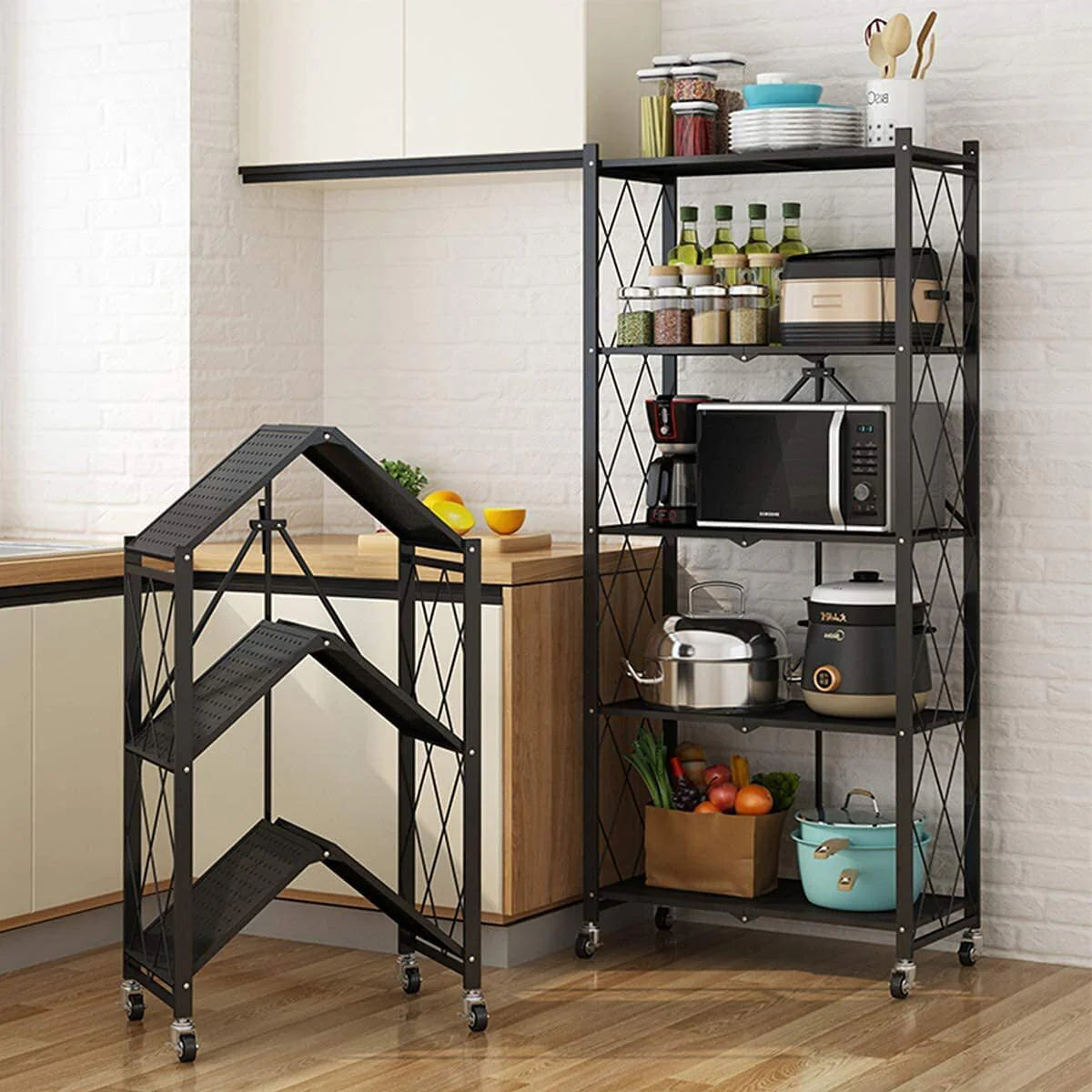 Foldable 28.35''W x 14.96''D x 63.19''L Storage Shelving Unit,Heavy Duty Metal Shelf,Foldable Shelf with Wheels,Garage Shelf