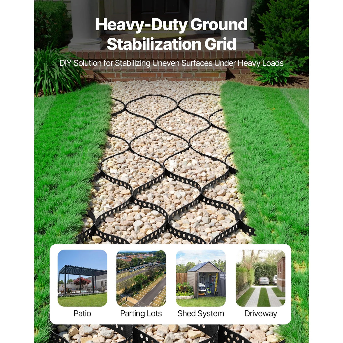 KFFKFF Gravel Grid, 4 Inch Depth, 17.06 x 8.86 FT / 5200 x 2700 mm, Supports 1880 LBS Per Sq ft, Permeable Ground Stabilizer
