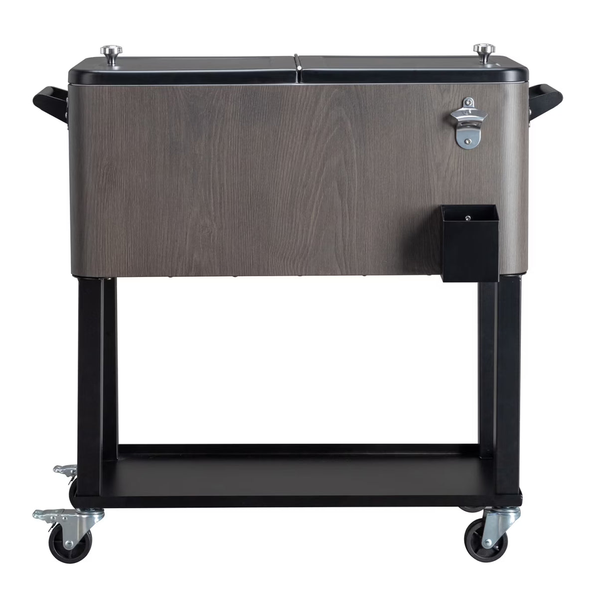 80Qt All-In-One Cooler Cart With Bottle Opener, Lower Storage Shelf and Cap Catcher, Outdoor Party Rolling Cooler With Lockab