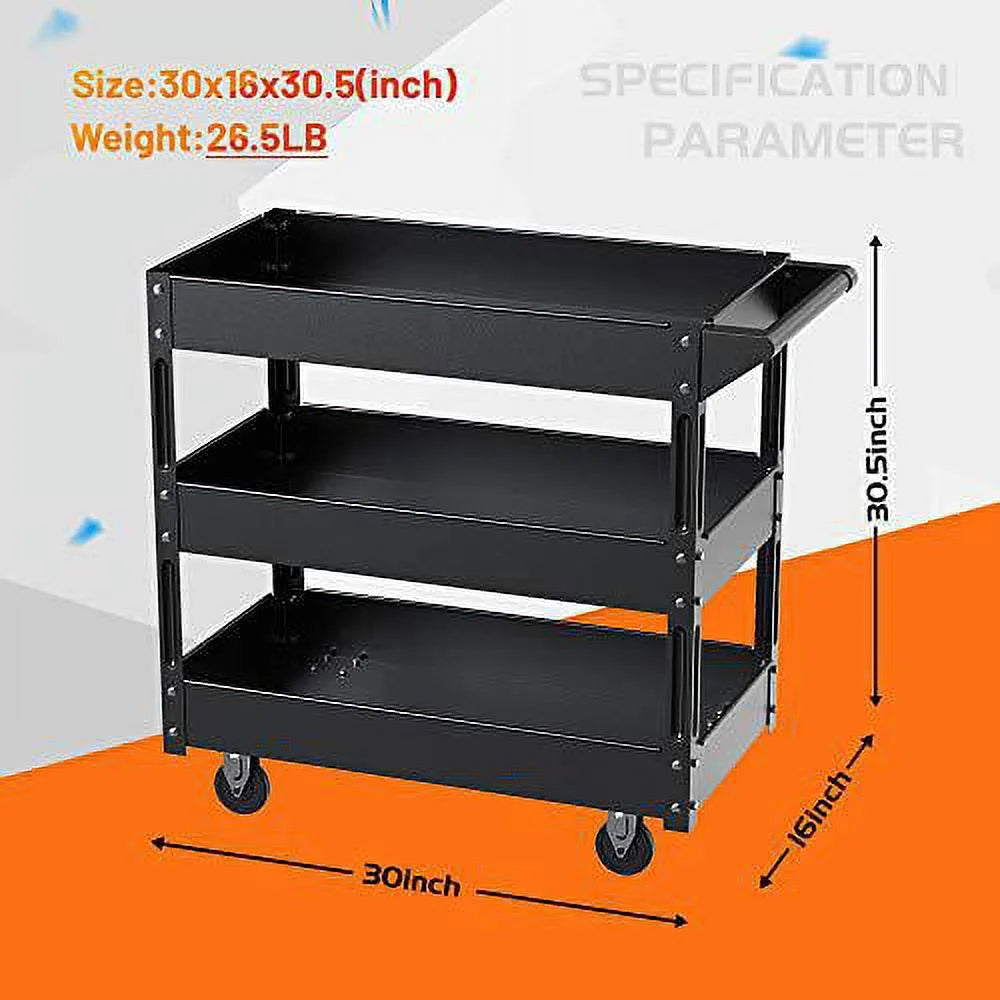 XERATH Steel 3-Shelf Multipurpose Utility/Supply/Service/Tool Cart Great for Garage, Warehouse, Cleaning, Office & Workplace