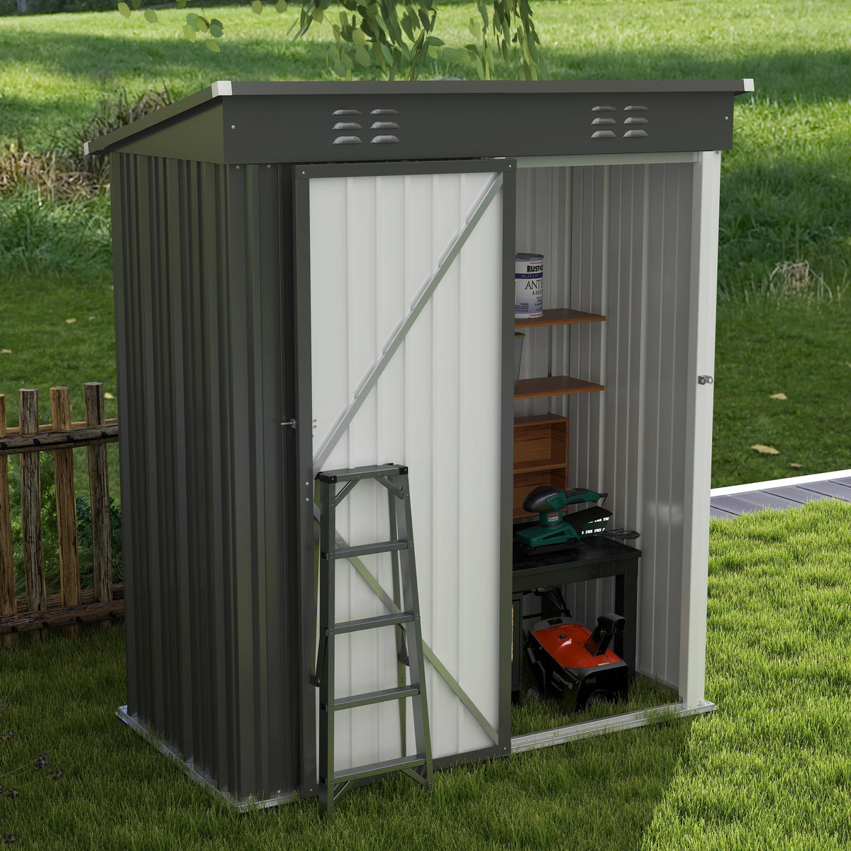 Asofer 5' x 3' Shed and Outdoor Storage Clearance, Outdoor Cabinets with Lockable Door, Grey