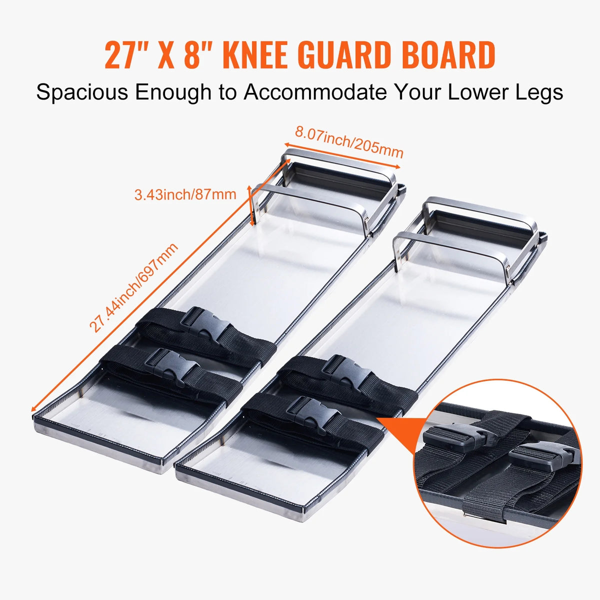 KFFKFF 28" x 8" Concrete Slider Knee Board Stainless Steel Slide Board with Straps