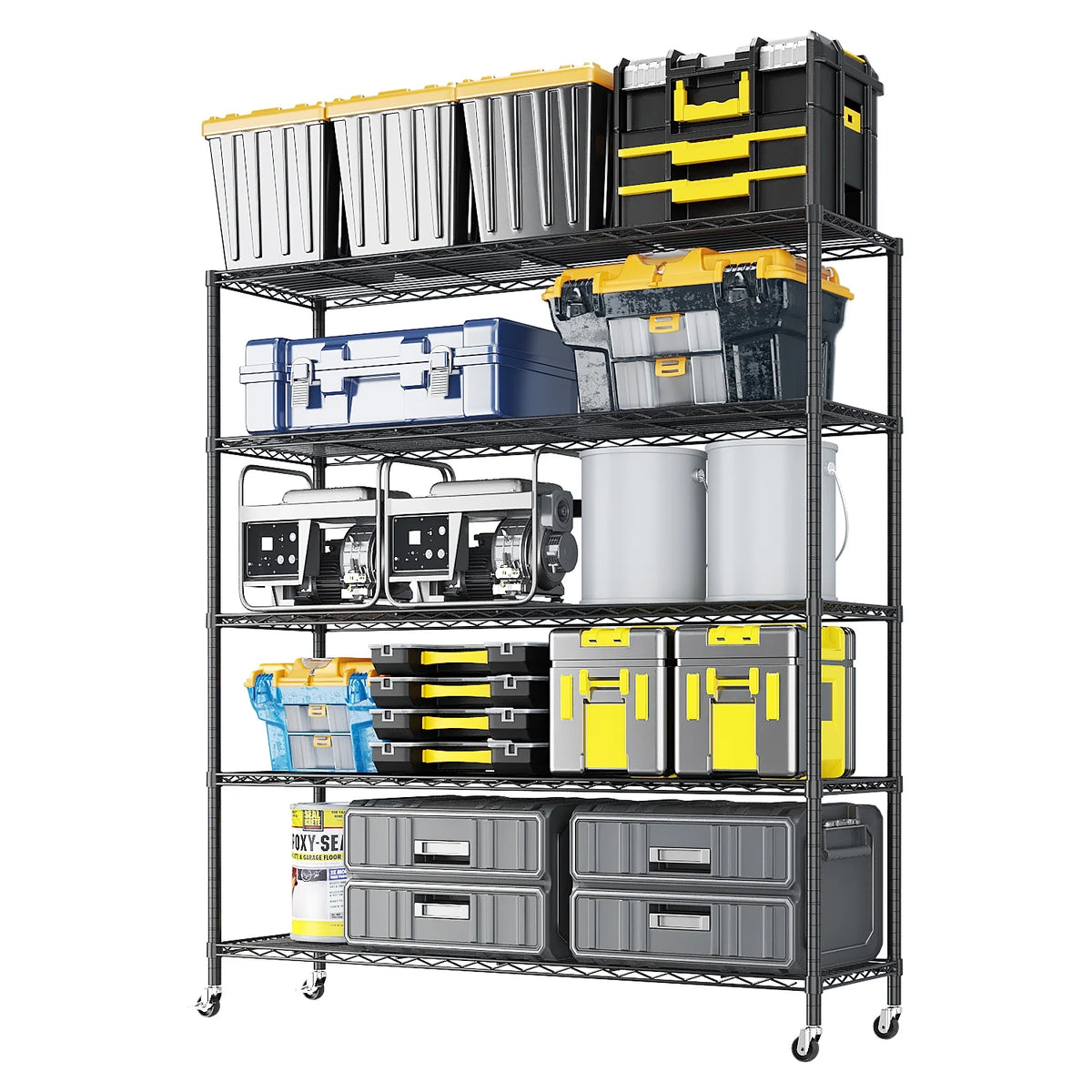 Ktaxon 5-Tier Steel Shelving Unit with Wheels, 46"W Storage Shelving Rack, Heavy Duty Adjustable Wire Shelf, 46"W x 72" H x 1