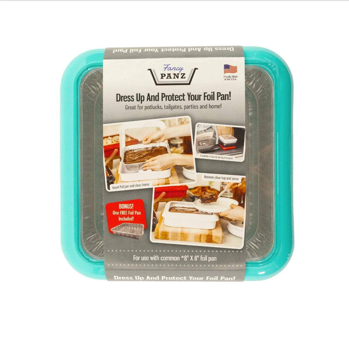 Fancy Panz Plastic 8" x 8" Aqua Foil Pan Carrier 1pk
