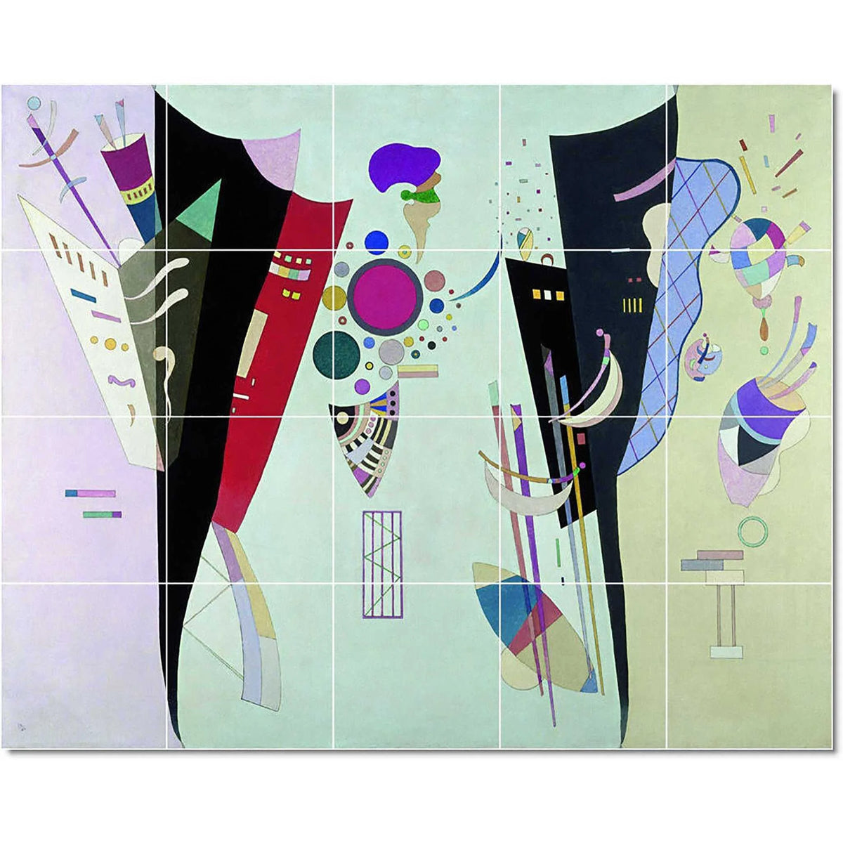 Ceramic Tile Mural-Wassily Kandinsky Abstract Tile Mural Modern House Construction. 21.25" w x 17" h using (20) 4.25 x 4.25 c