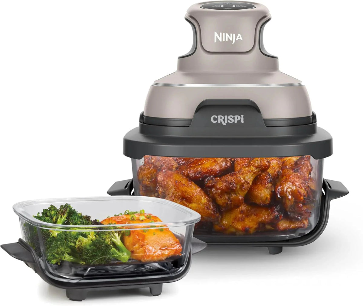 Ninja Crispi 4-in-1 Portable Glass Air Fryer Cooking System, 1500W, 4QT & 6-Cup TempWare Glass Containers with Storage Lids, Microwave, Freezer & Dishwasher Safe