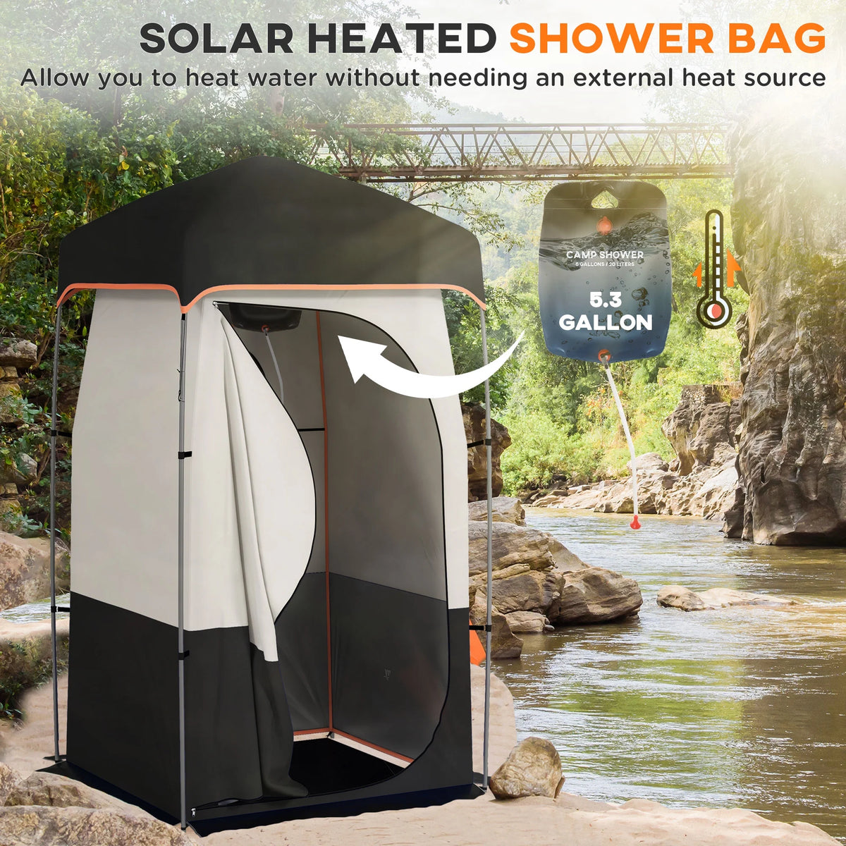 E-Western Outsunny Portable Shower Tent with Solar Shower Bag, Privacy Shelter, Camping Dressing Room, Includes Floor & Carry
