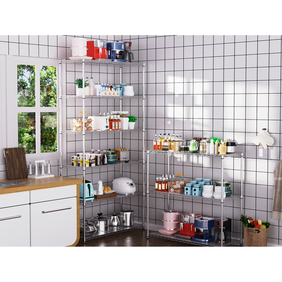 Holaki 3 Tier NSF Metal Shelf Wire Shelving Unit - Set of 2, 1050lbs Capacity Heavy Duty Adjustable Storage Rack with Shelf L