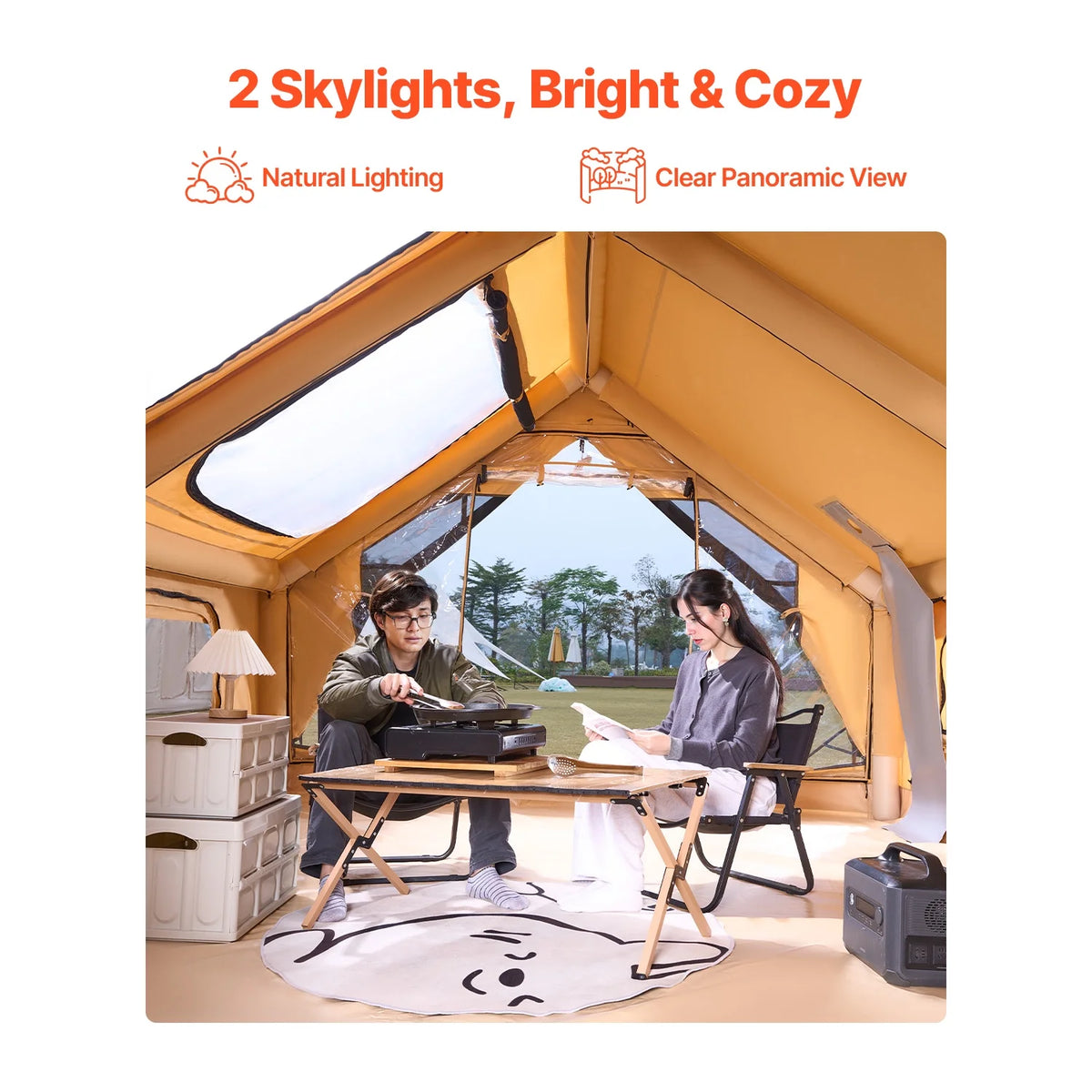 KFFKFF Inflatable Tent for Camping, 13.12 x 9.84 x 7.22 Ft Glamping Blow up Tent for 5-8 People, Air-Filled Camping Shelters,