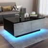 Hommpa Rectangular Coffee Table with LED Lights Tea Tables with 4 Drawers High Gloss Modern Living Room Furniture White Finis