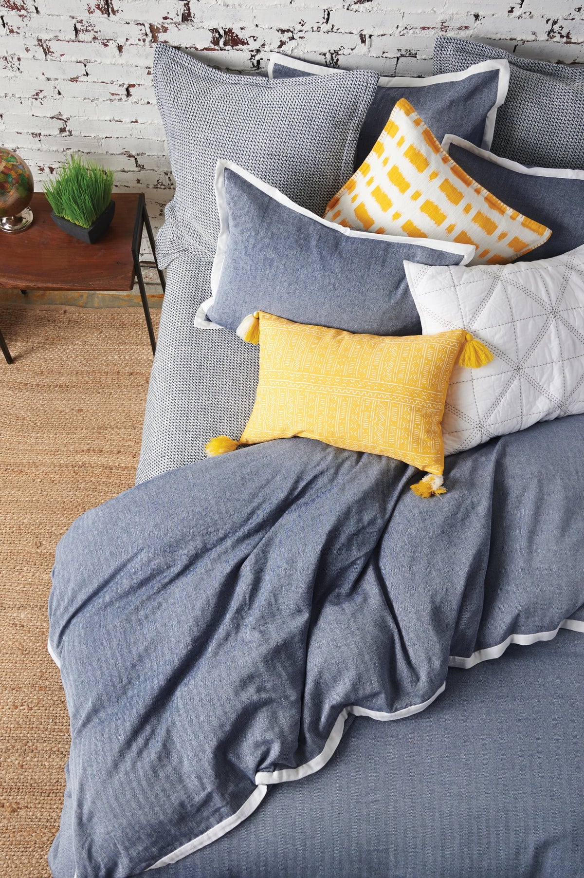 Roscoe Indigo Mini Herringbone Pattern 100% Cotton King Duvet Cover 90" x 102"