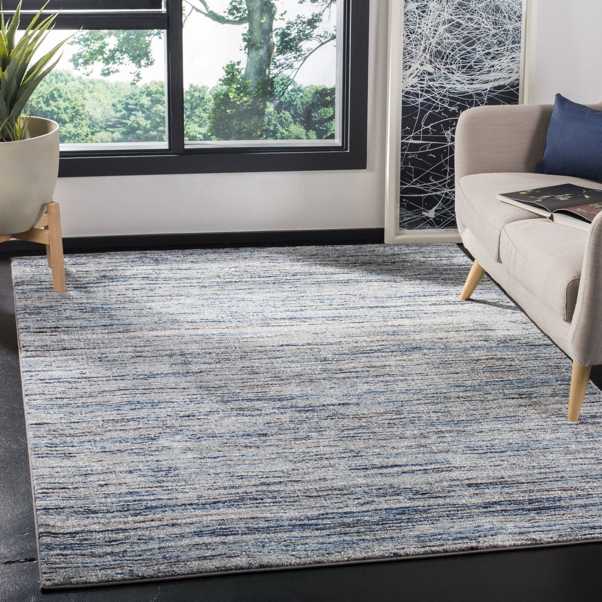 SAFAVIEH Galaxy Candelario Abstract Area Rug, Blue/Grey, 5'3" x 7'6"