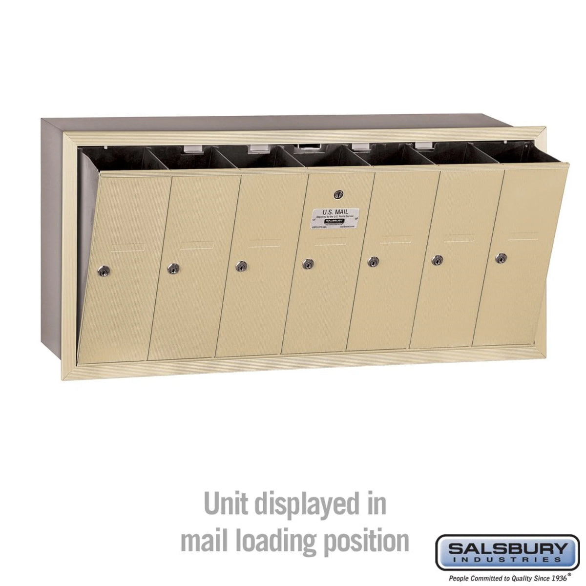 Vertical Mailbox - 7 Doors - Sandstone - Recessed Mounted - USPS Access