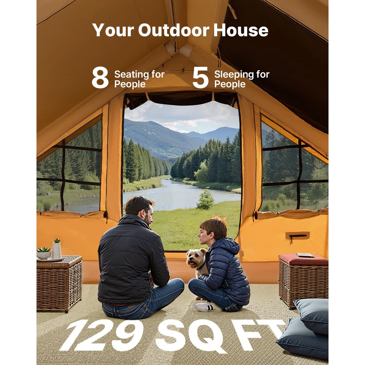 KFFKFF Inflatable Tent for Camping, 13.12 x 9.84 x 7.22 Ft Glamping Blow up Tent for 5-8 People, Air-Filled Camping Shelters,