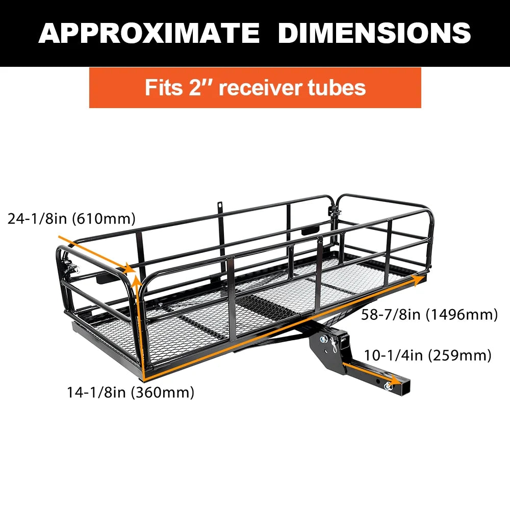Kojem 500 Lbs Hitch Mount Cargo Carrier 60" x 24" x 14" Folding Cargo Rack Rear Luggage Basket Fits 2" Receiver for Car SUV C