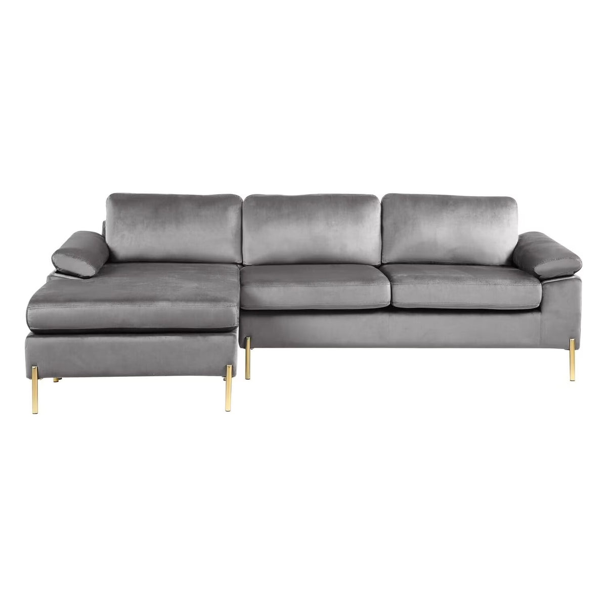 HomeStock Luxe Modern Velvet L-Shape Sectional Sofa with Square Padded Armrests, Solid Pattern Upholstery - 51.6"D x 101.2"W