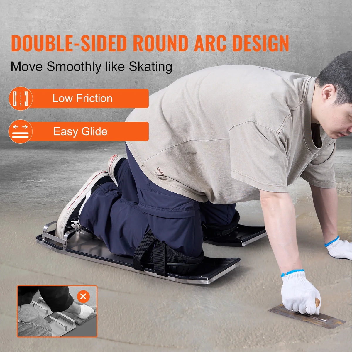 KFFKFF 28" x 8" Concrete Slider Knee Board Stainless Steel Slide Board with Straps