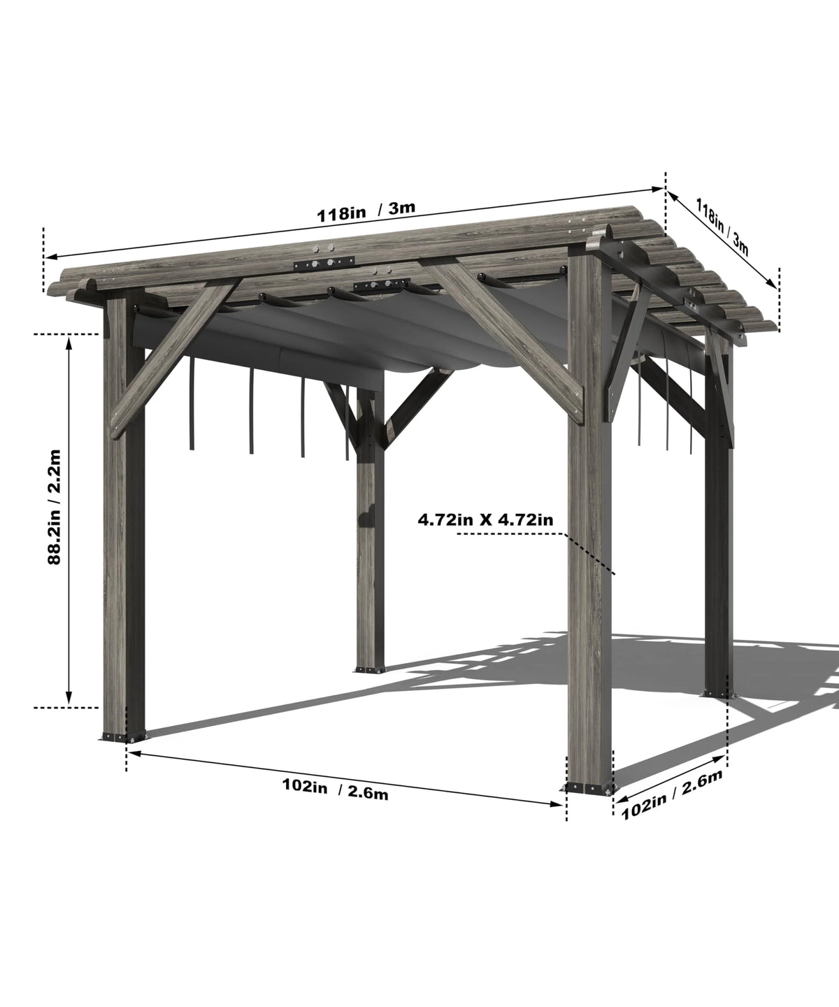 Garvee 10 x 10 feet Wood Pergola, Retractable Shade Canopy, Oak Color