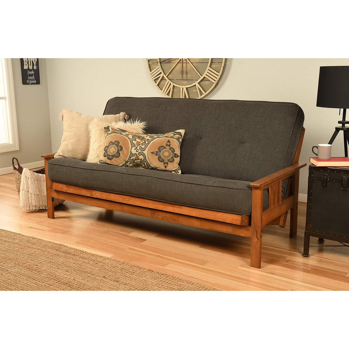 Homestock African Artifacts Full Size Futon Frame Set with Mattress, Easily Converts to Bed, Versatile Design Futon Frame for