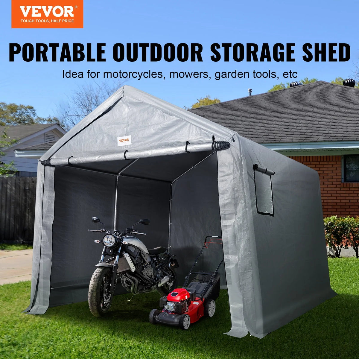 BENTISM Portable Shed Outdoor Storage Shelter, 7 x 12 x 7.36 ft Heavy Duty Instant Storage Tent Tarp Sheds with Roll-up Zippe