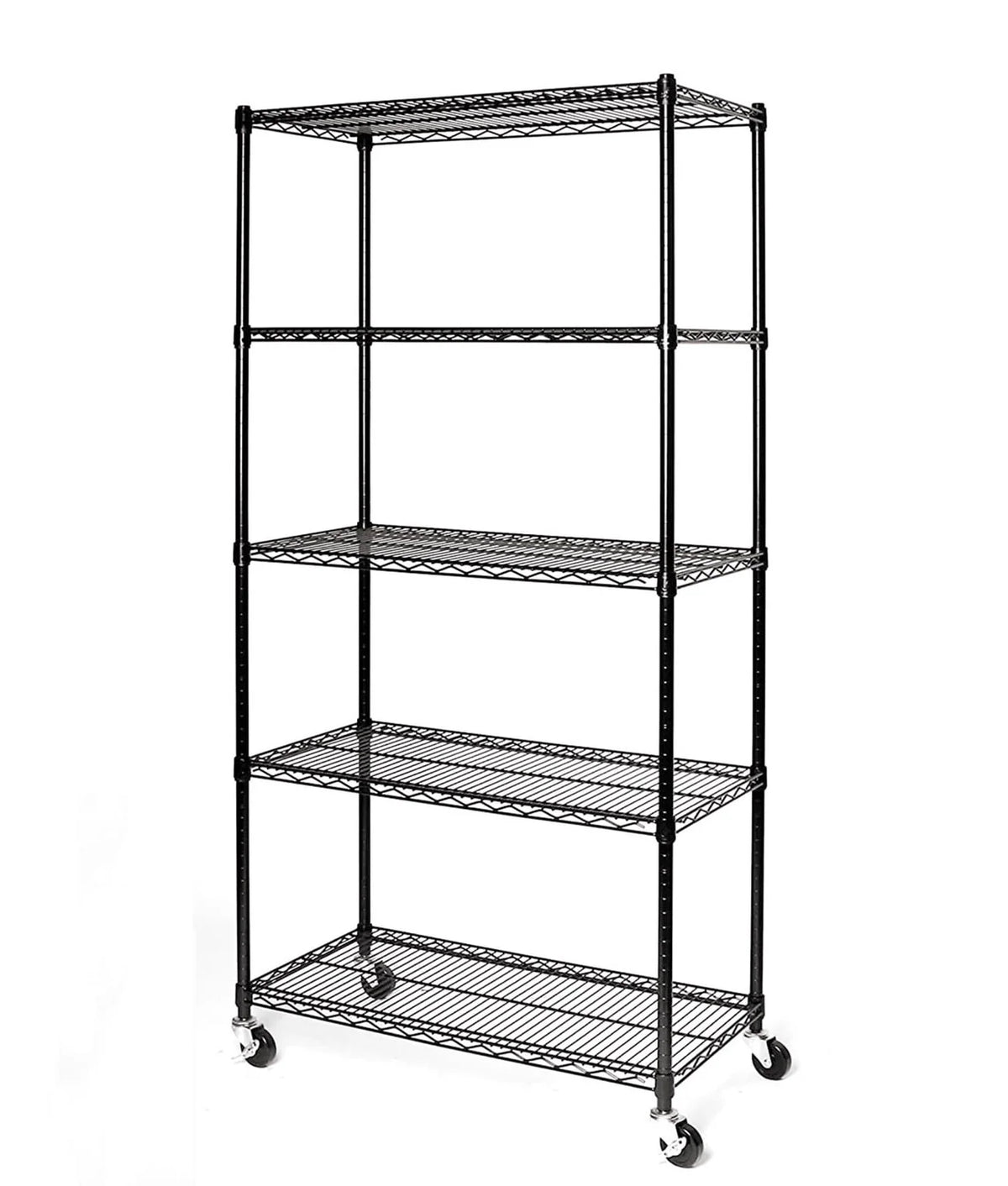 Ktaxon Commercial 5 Tier Shelf Adjustable Wire Metal Shelving Rack w/Rolling Black, 35''L x 18''W x 71''H, Capacity for 750 l