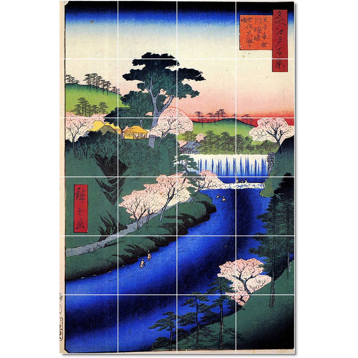 Ceramic Tile Mural-Utagawa Hiroshige Ukiyo-E Tile Mural Home Renovations Design Idea. 17" w x 25.5" h using (24) 4.25 x 4.25