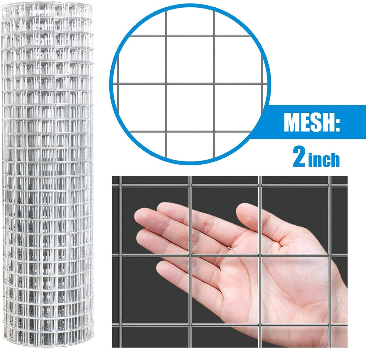 Fencer Wire Heavy Duty 10 Gauge Galvanized Welded Wire Fence, 2" x 2" Opening Mesh for Vegetables, Garden Fruits & Animals En