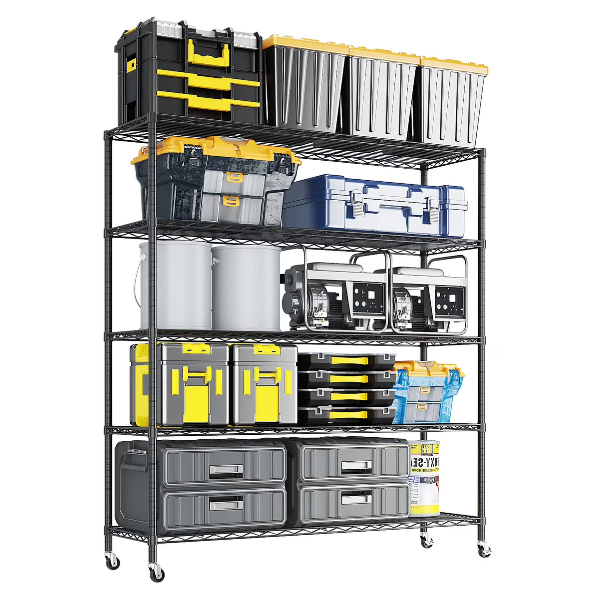 Ktaxon 5-Tier Steel Shelving Unit with Wheels, 46"W Storage Shelving Rack, Heavy Duty Adjustable Wire Shelf, 46"W x 72" H x 1