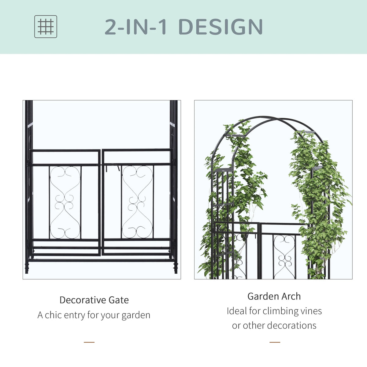 Outsunny 4ft x 7ft Metal Garden Arch Backyard Bridal Archway Wedding Decoration