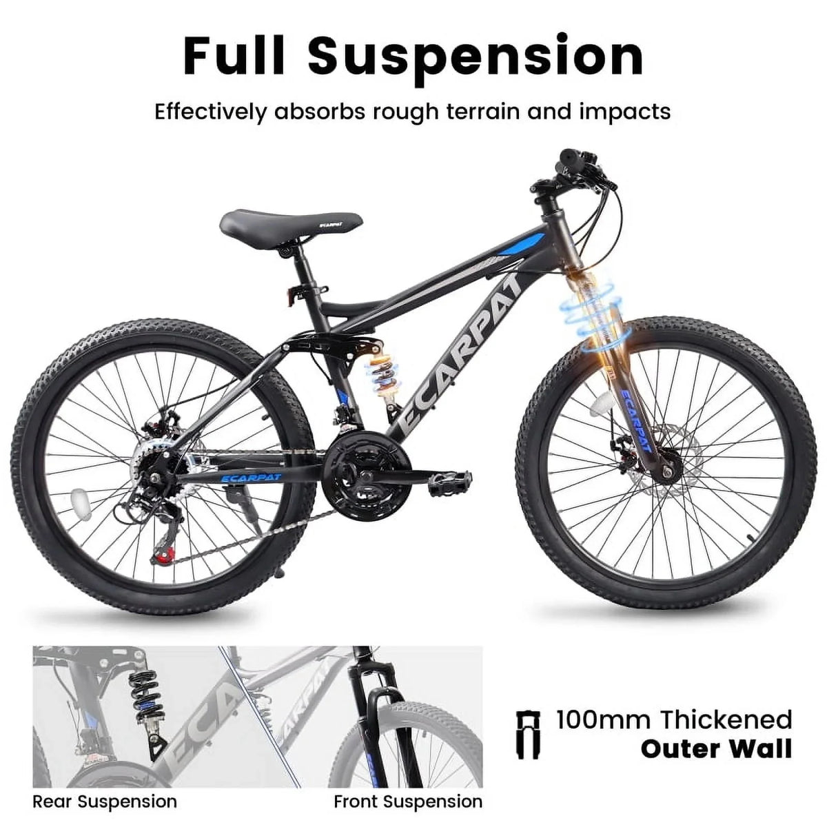 27.5 Inch Full Suspension Mountain Bike With Front And Rear Dual Shock Absorbers, Mechanical Disc Brakes, 21-Speed - A2760