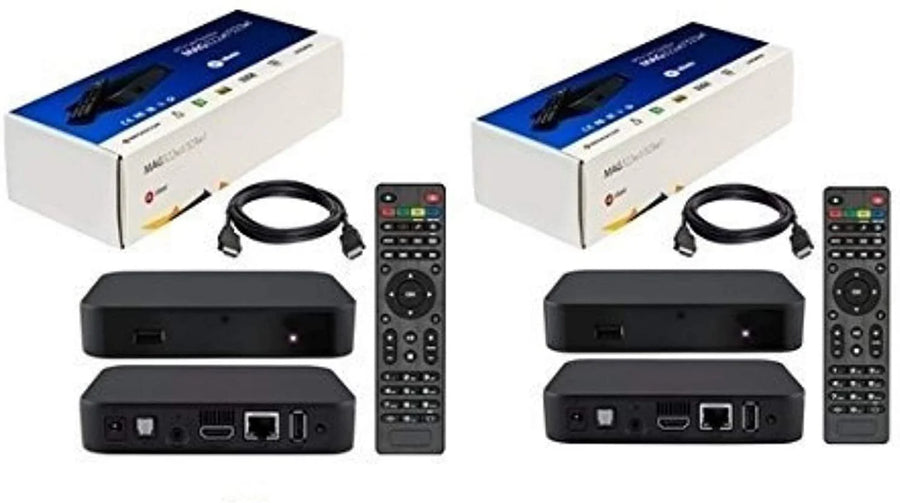 Package of 2 } IPTV Box + in Built WiFi + HDMI Cable + Remote + Power Adapter