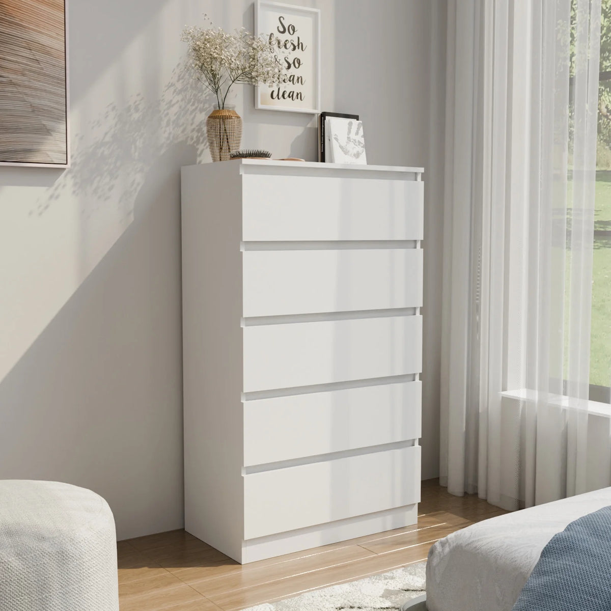 Hommpa Dresser for Bedroom, 48"H White Dresser for Closet, 5 Drawers Tall Wooden Modern Storage Chests of Drawers for Women,