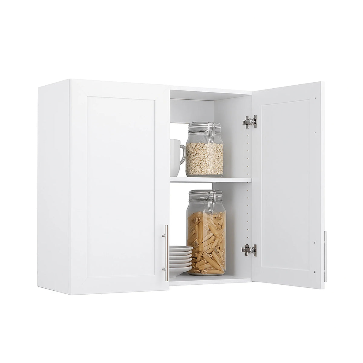 Prepac Elite 32" H Wall Cabinet with Panel Doors, White Storage Cabinet, Bathroom Cabinet, Pantry Cabinet with with 1 Adjusta
