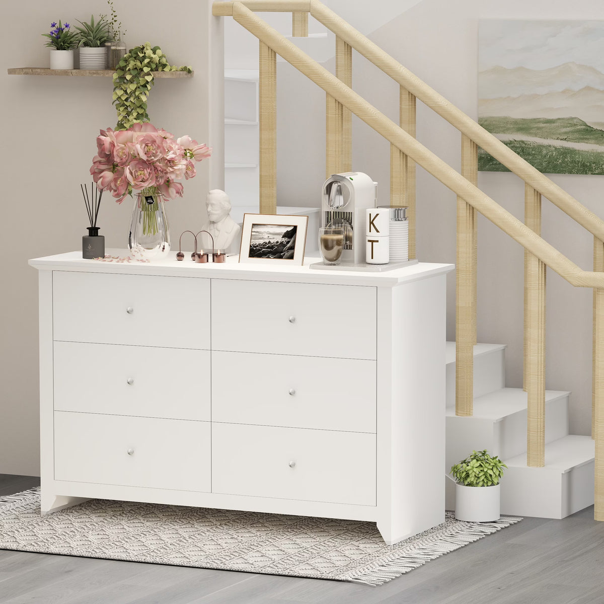 TrumanPick Black Dresser for Bedroom 6 Drawer Double Dresser Wood Wide Chest of Drawers for Living Room Hallway 47"L x 17"W x