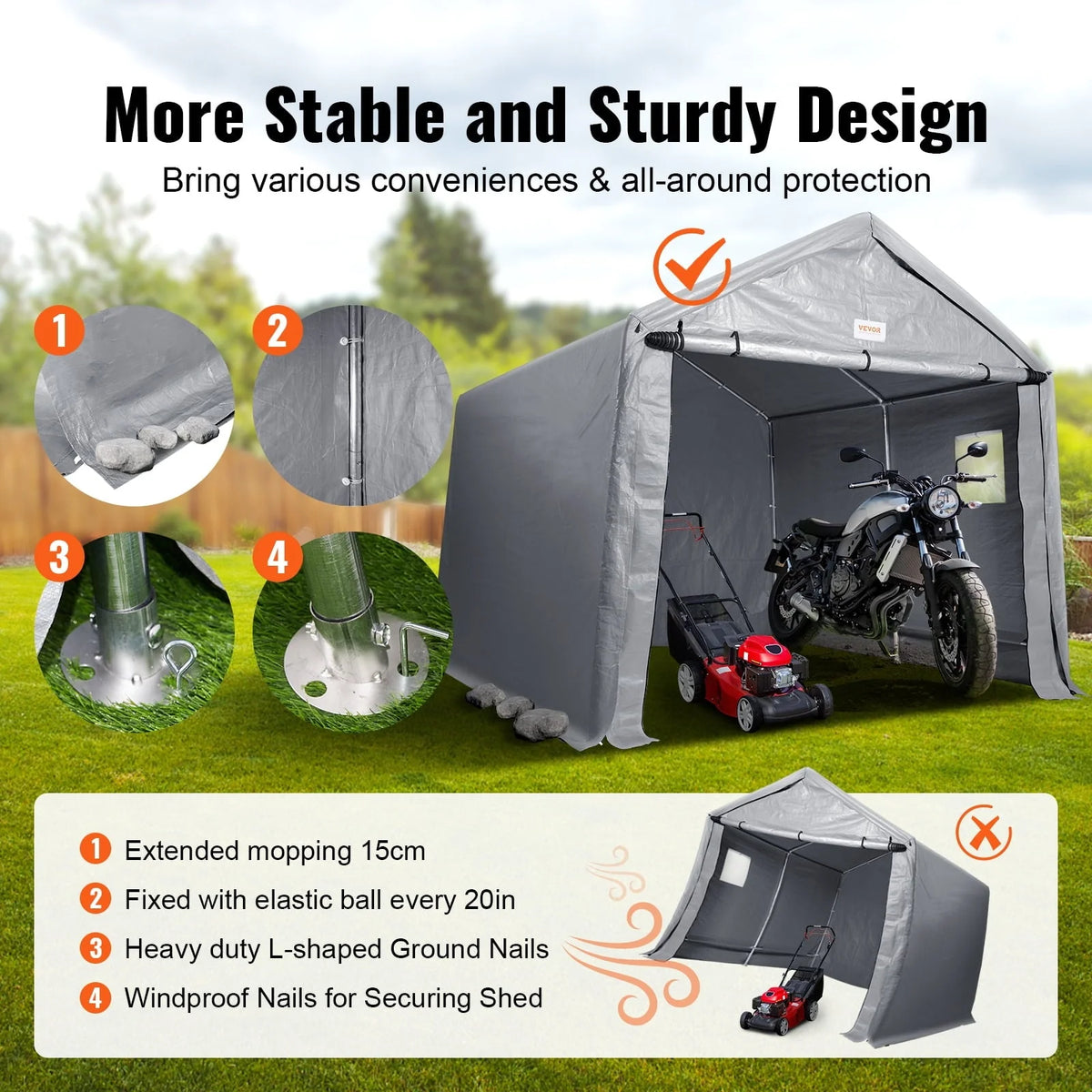 BENTISM Portable Shed Outdoor Storage Shelter, 7 x 12 x 7.36 ft Heavy Duty Instant Storage Tent Tarp Sheds with Roll-up Zippe