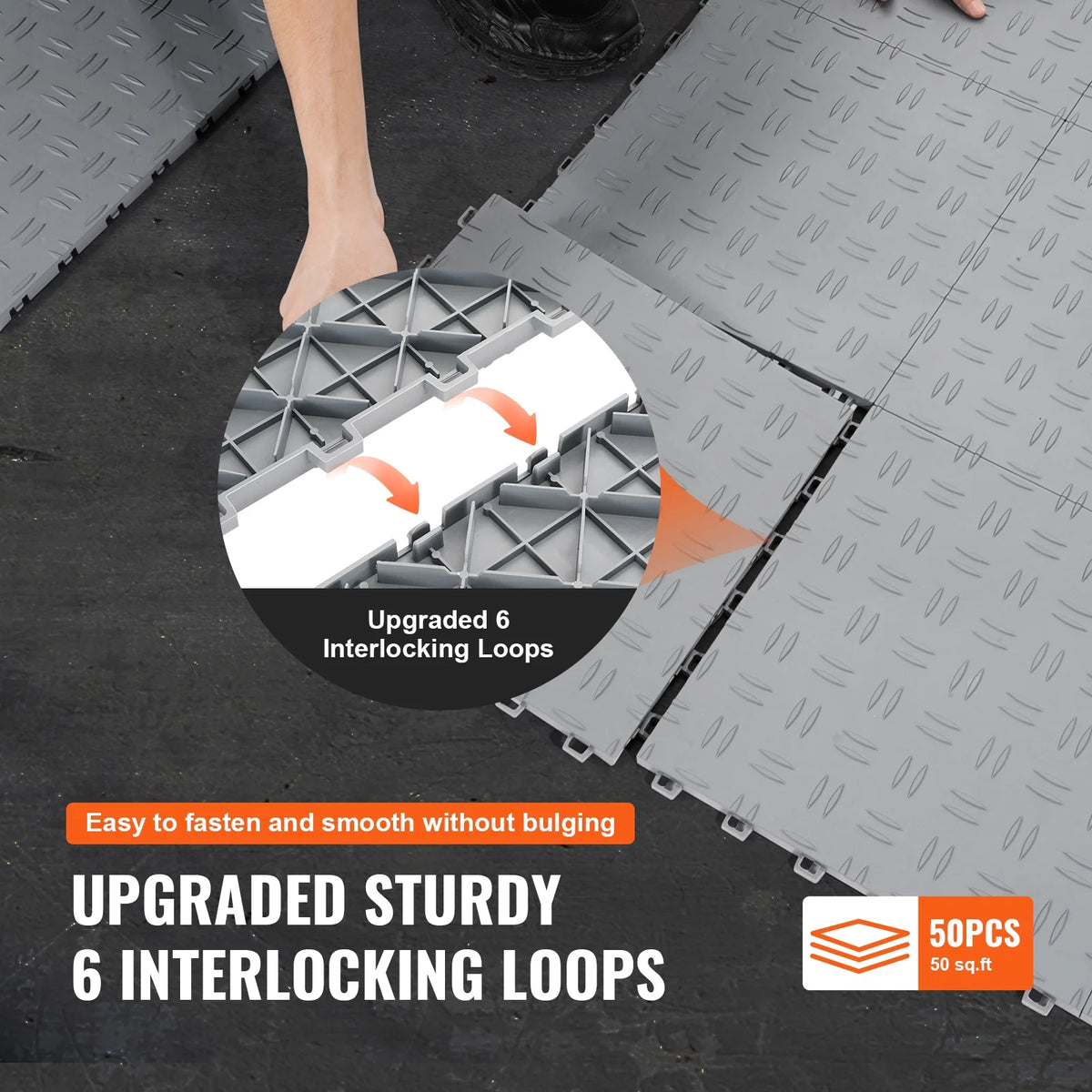 VEVOR Garage Tiles Interlocking, 12 x 12 x 0.53 inch 50 Pack Garage Floor Covering Tiles, Non-Slip Double-Sided Texture Garag