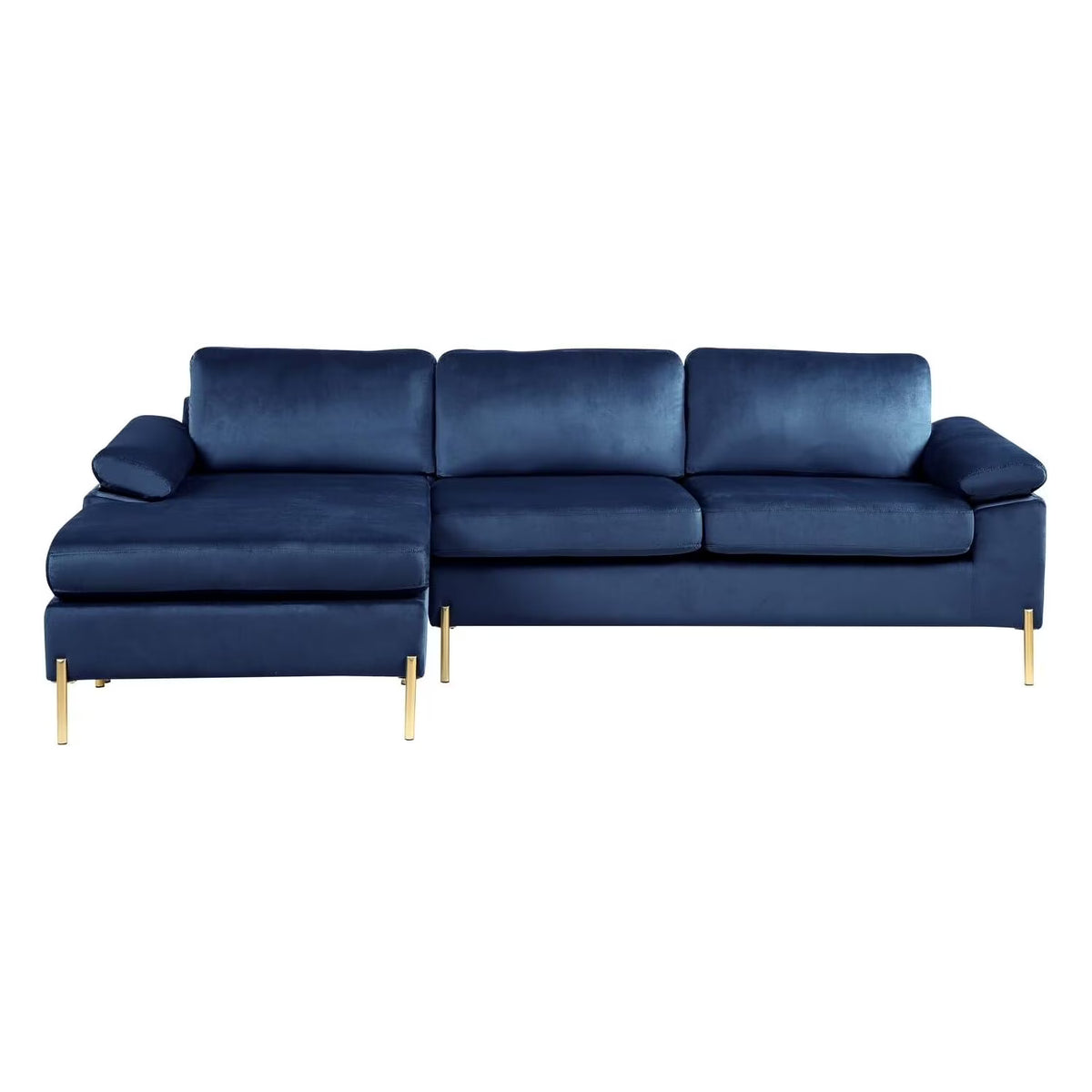 HomeStock Luxe Modern Velvet L-Shape Sectional Sofa with Square Padded Armrests, Solid Pattern Upholstery - 51.6"D x 101.2"W