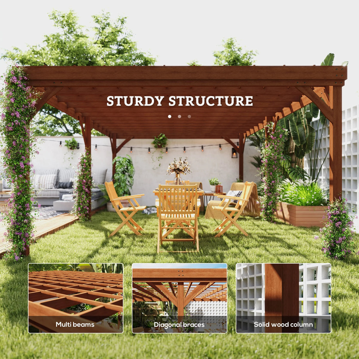 Outsunny 12' x 20' Outdoor Wood Pergola, Climbing Vine Gazebo, Brown