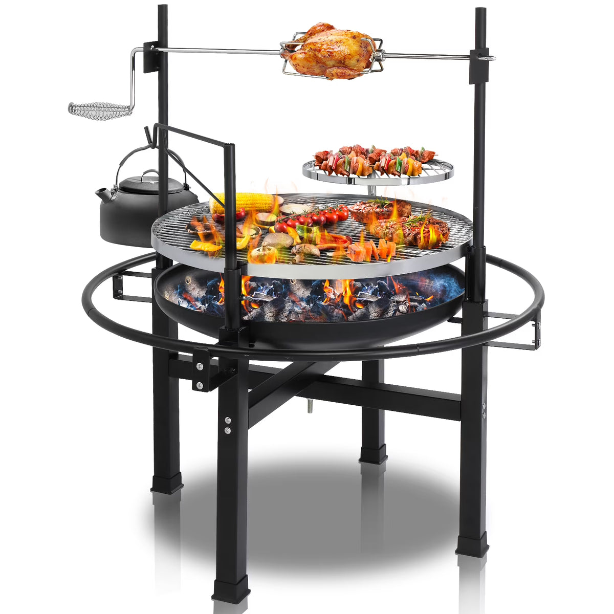 Hassch Round Iron Spray Grill Barbecue Grill Charcoal Grill Outdoor Grill Rotisserie Grill Grilling Grate Portable Outdoor Gr