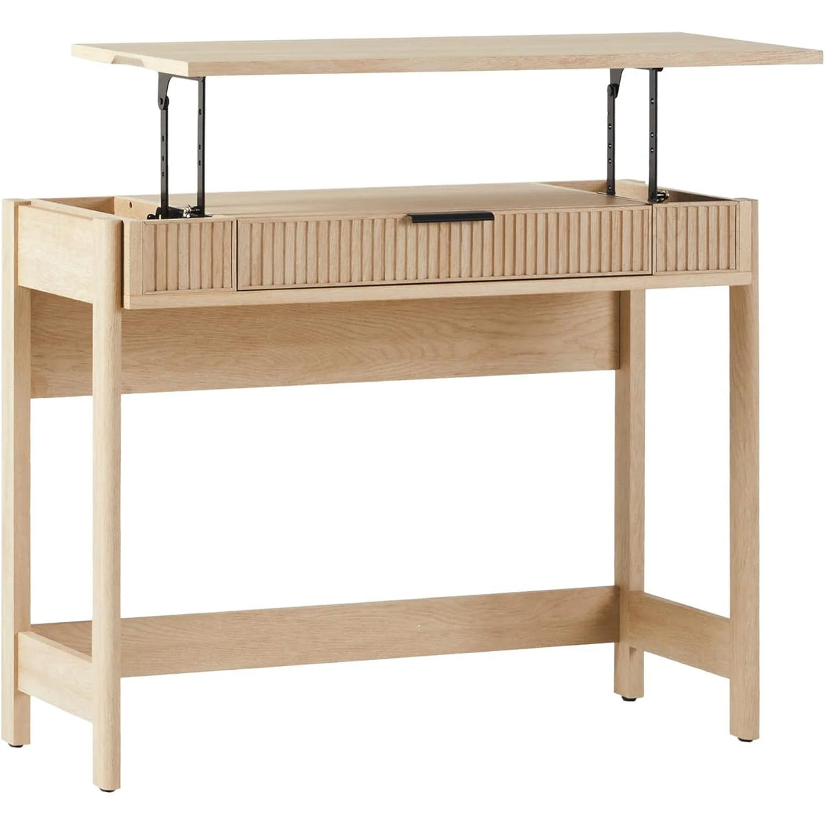 LHHP Transitional Style Furniture, Reeded Detail, Lift-Top Desk with Drawer and Storage Cubby, Sitting to Standing Desk, Soft
