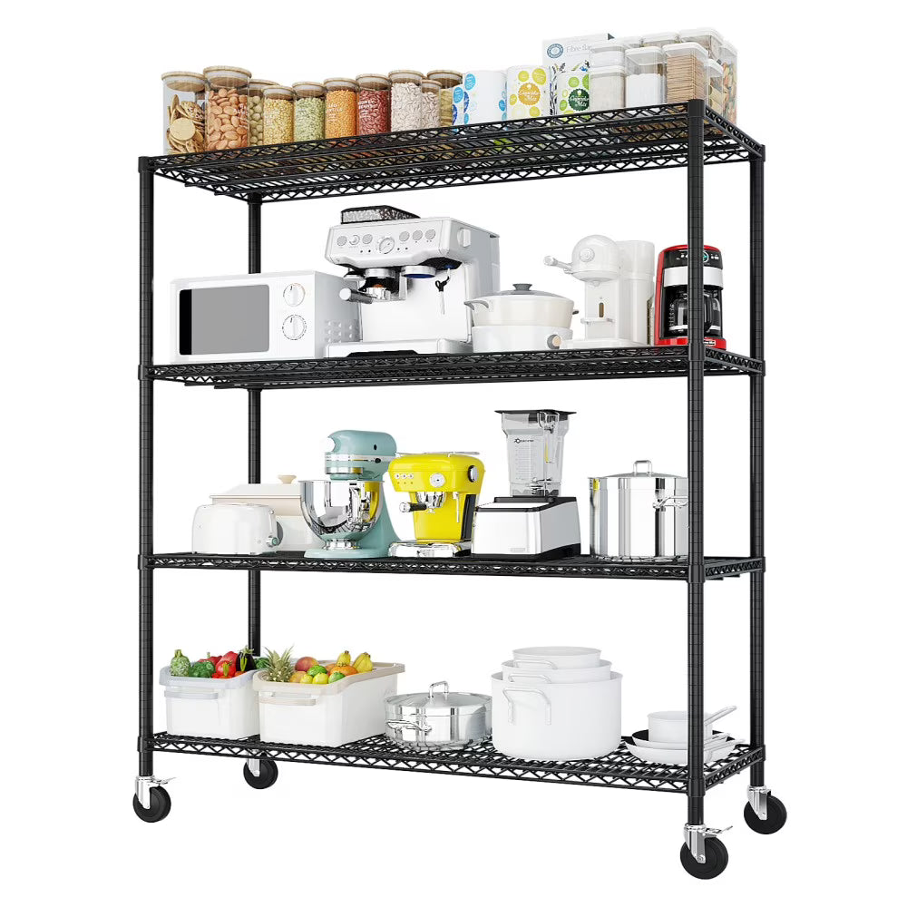 IVV 4-Tier Wire Shelving Unit on Wheels, Rolling Metal Storage Utility Rack, 2500LBS Capacity, Height Adjustable for Restaura