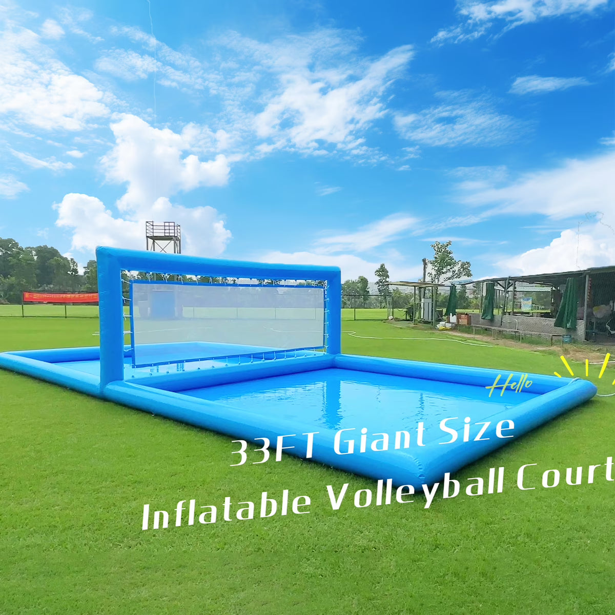 Relunch 33FT Inflatable Volleyball Court, 2 in 1 Volleyball Pool Football Court Water Soccer Field with 800W Blower for Beach