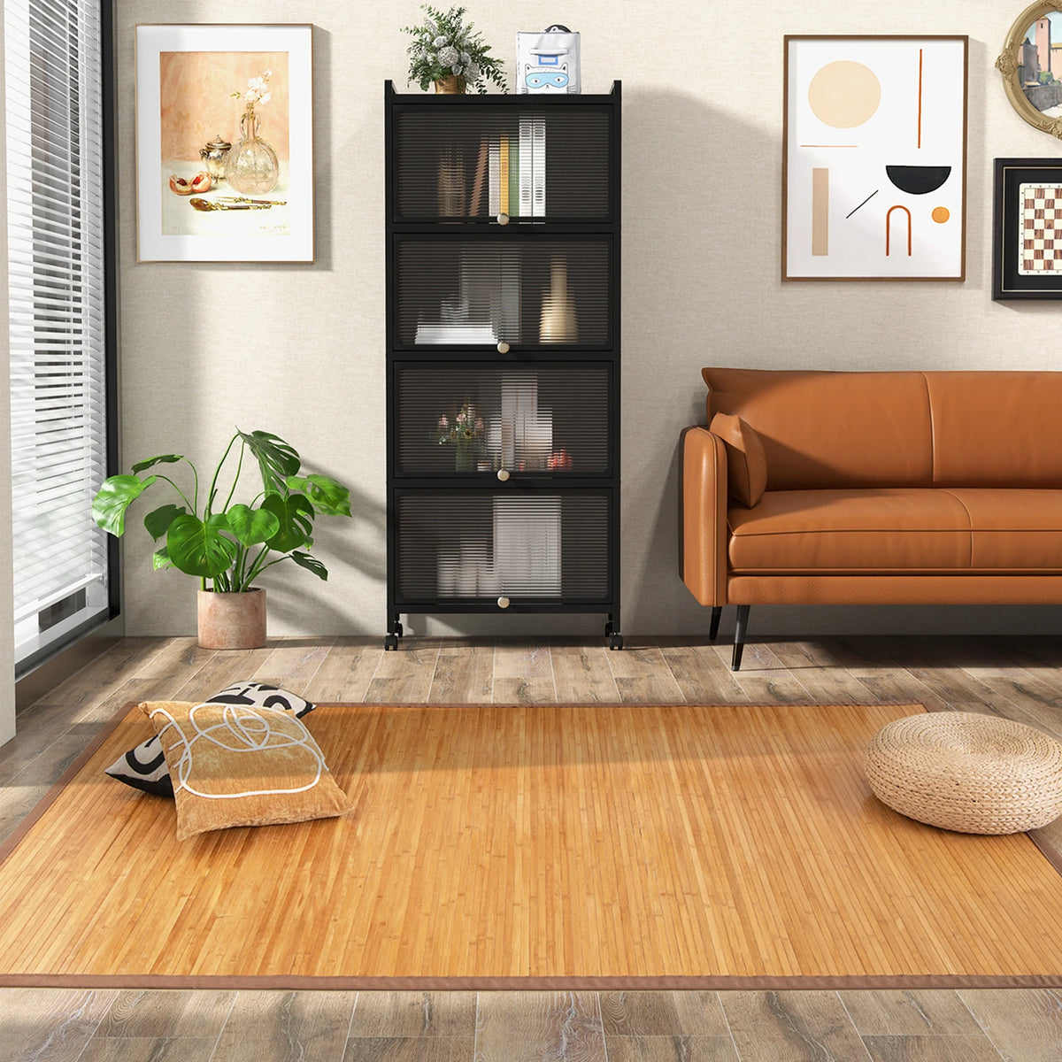 Costway 5' X 8' Bamboo Area Rug Floor Carpet Natural Bamboo Wood Indoor