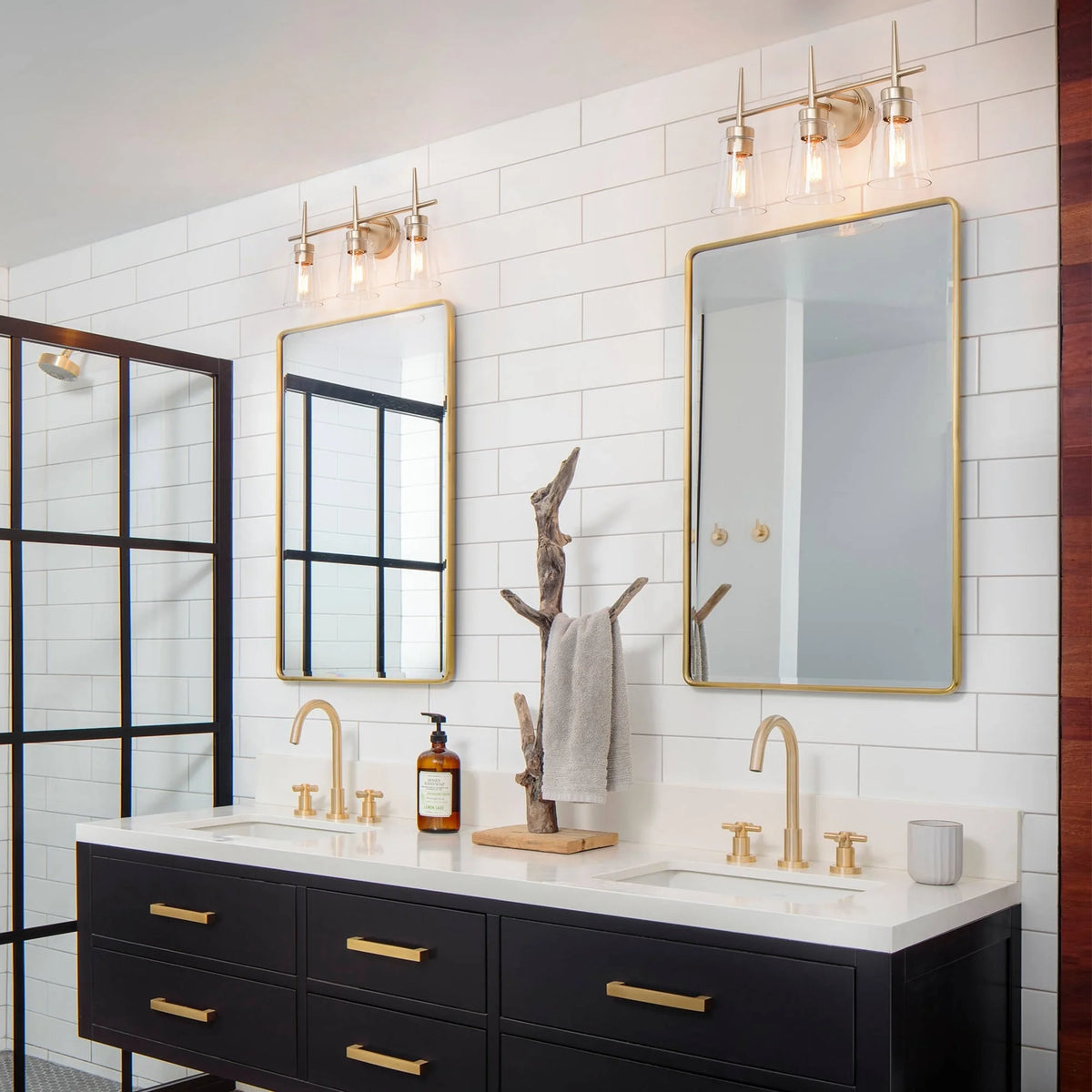 Modern 4/3/2-Light Farmhouse Linear Bathroom Vanity Lights Dimmable Wall Sconces with Clear Glass Shade L 20'' 3-light L20"x