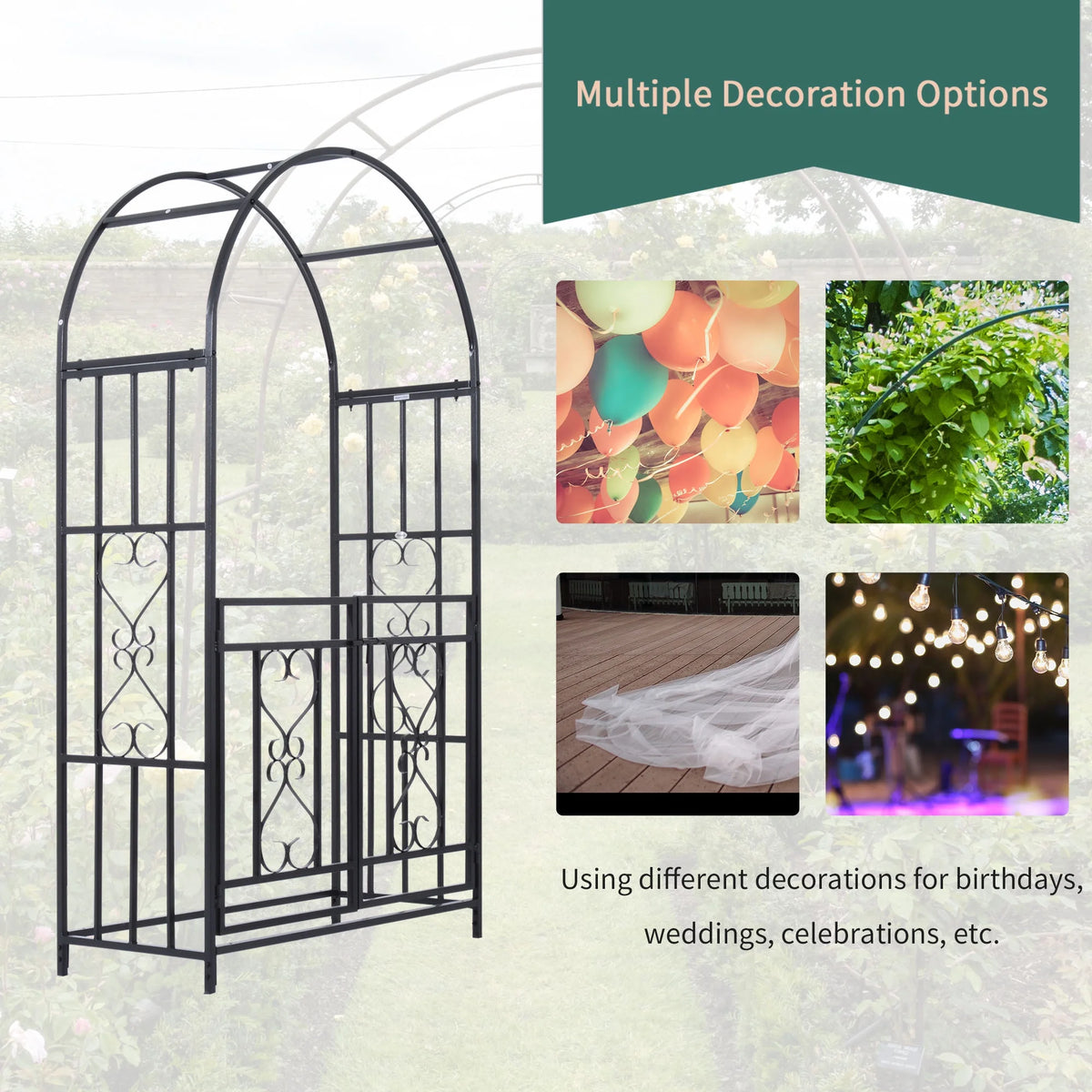 Outsunny 4ft x 7ft Metal Garden Arch Backyard Bridal Archway Wedding Decoration