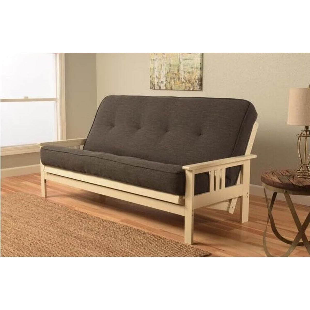 Homestock African Artifacts Full Size Futon Frame Set with Mattress, Easily Converts to Bed, Versatile Design Futon Frame for