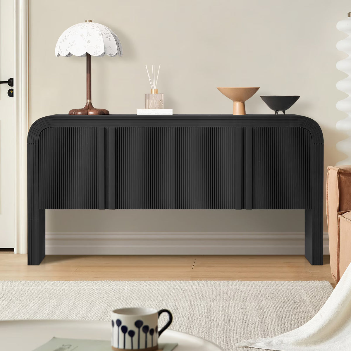 Accent Cabinet with 4 Doors, TUANLUO Buffet Cabinet with Adjustable Shelves, Wood Storage Cabinet, Modern Accent Cabinet Furn