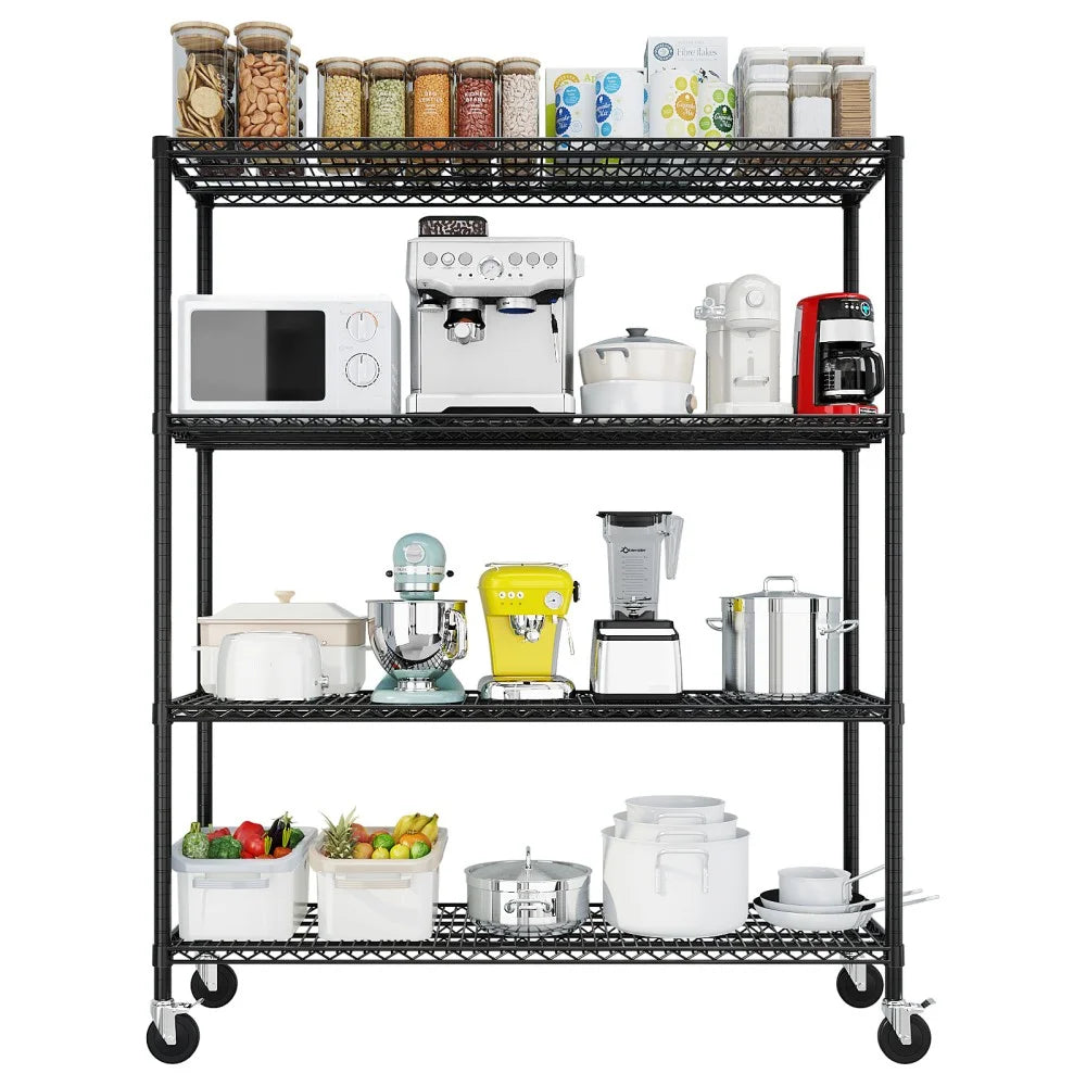 IVV 4-Tier Wire Shelving Unit on Wheels, Rolling Metal Storage Utility Rack, 2500LBS Capacity, Height Adjustable for Restaura