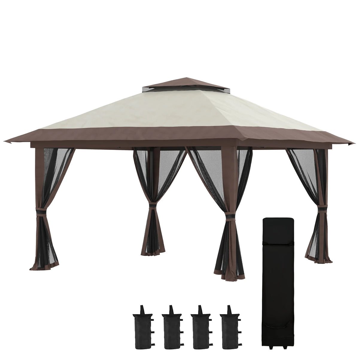 Outsunny 13ft x 13ft Beige Pop Up Outdoor Canopy, UV Resistant