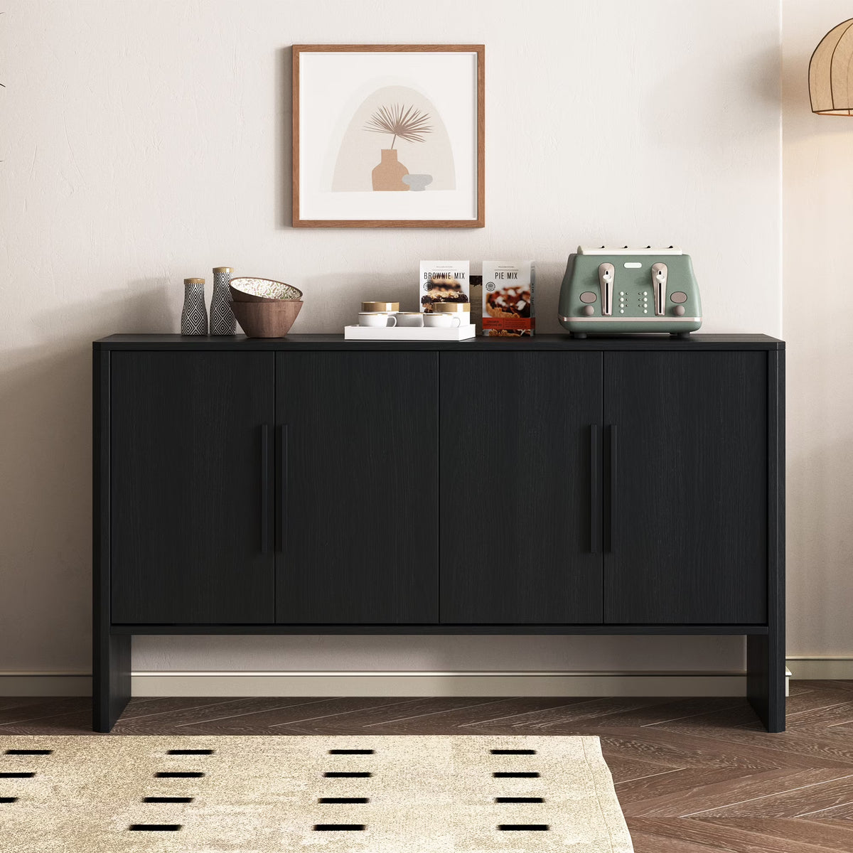 Accent Cabinet with 4 Doors, TUANLUO Buffet Cabinet with Adjustable Shelves, Wood Storage Cabinet, Modern Accent Cabinet Furn